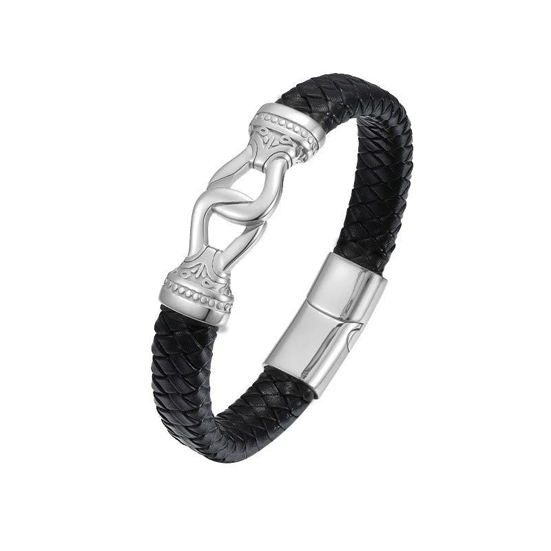 WorldNorse Magnetic Clasp Braided Leather Bracelet - Silver - 23cm - image 6