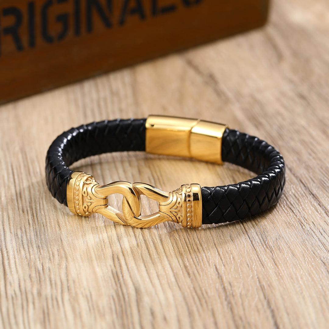 WorldNorse Magnetic Clasp Braided Leather Bracelet - Gold - 23cm - image 0