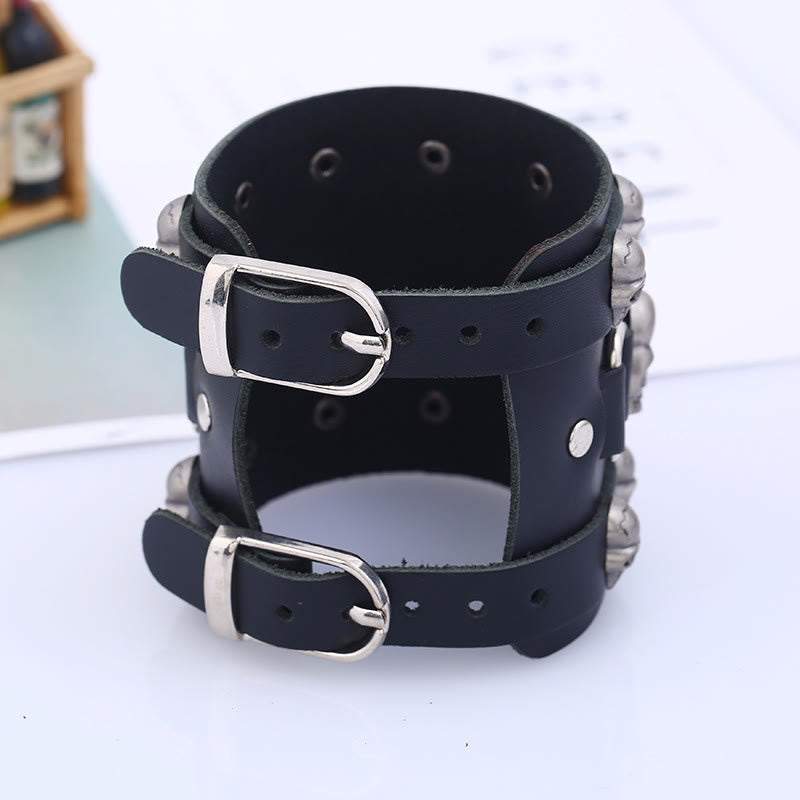 WorldNorse Gothic Skull Head Leather Cuff Bracelet - image 5