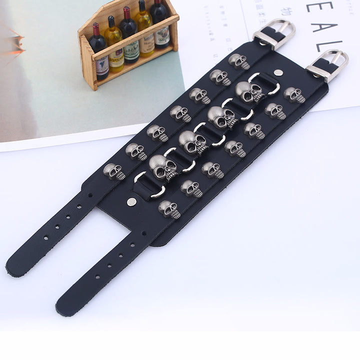 WorldNorse Gothic Skull Head Leather Cuff Bracelet - image 6