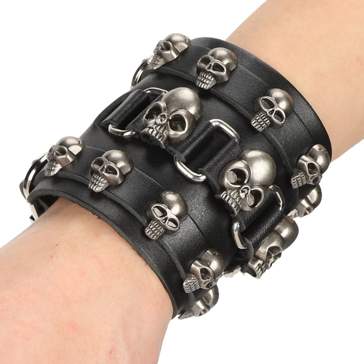 WorldNorse Gothic Skull Head Leather Cuff Bracelet - image 3