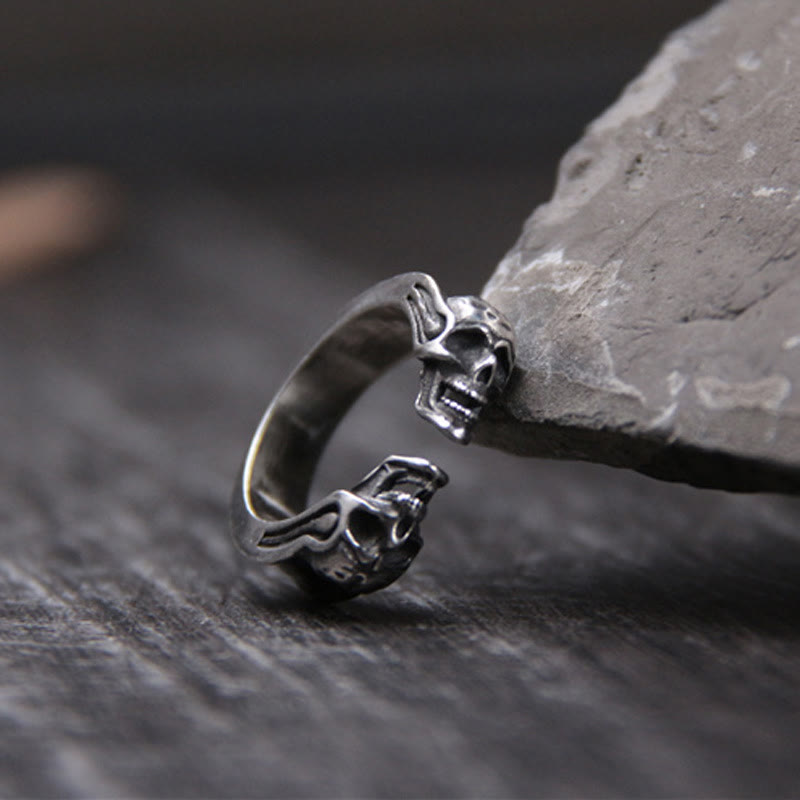 WorldNorse Punk Double Skull Head Open Ring - image 3