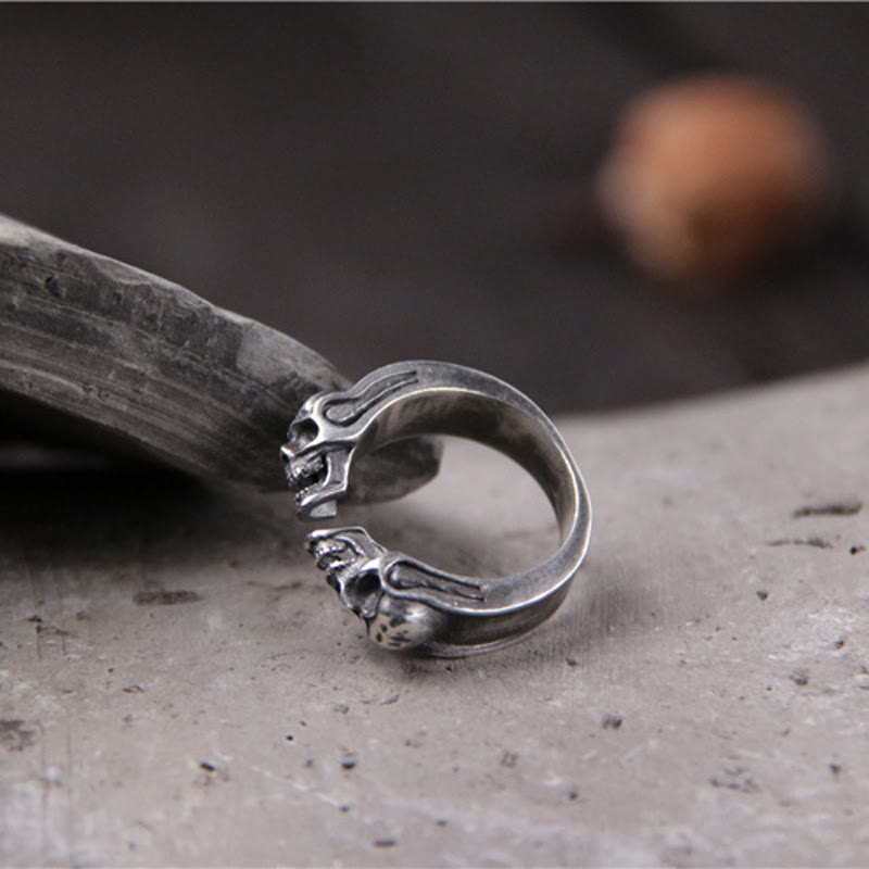 WorldNorse Punk Double Skull Head Open Ring - image 4