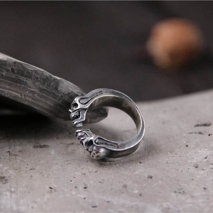 WorldNorse Punk Double Skull Head Open Ring - image 4