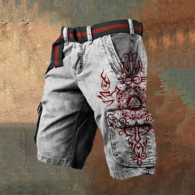 WorldNorse Viking Wolves Celtic Knot Cargo Shorts - Red - US/UK/AU50，EU60 (5XL) - image 1