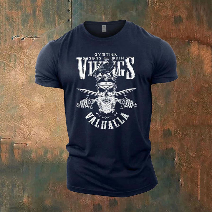 WorldNorse Vikings Victory or Valhalla Graphic T-Shirt - Blue - US/UK/AU50，EU60 (5XL) - image 0