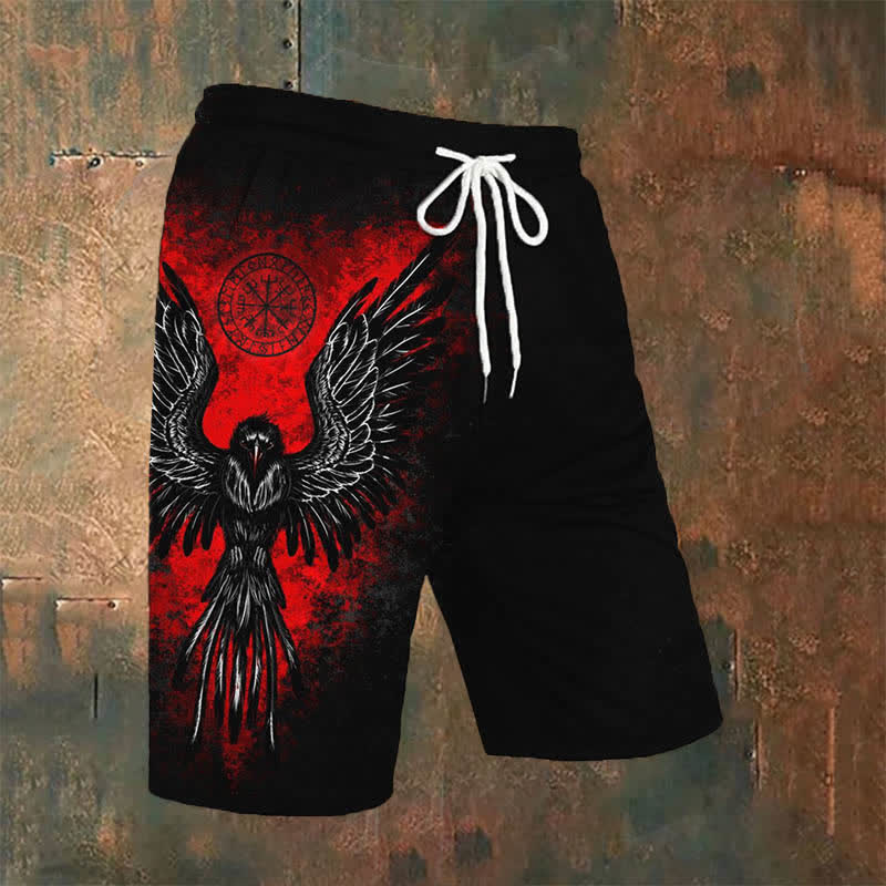 WorldNorse Viking Vegvisir Raven Casual Shorts - US/UK/AU54，EU64 (7XL) - image 1