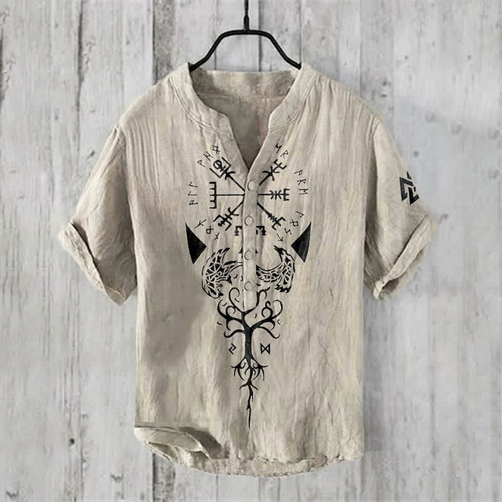 WorldNorse Viking Yggdrasil Vegvisir Valknut Raven Casual Shirt - Beige - US/UK/AU50，EU60 (5XL) - image 2