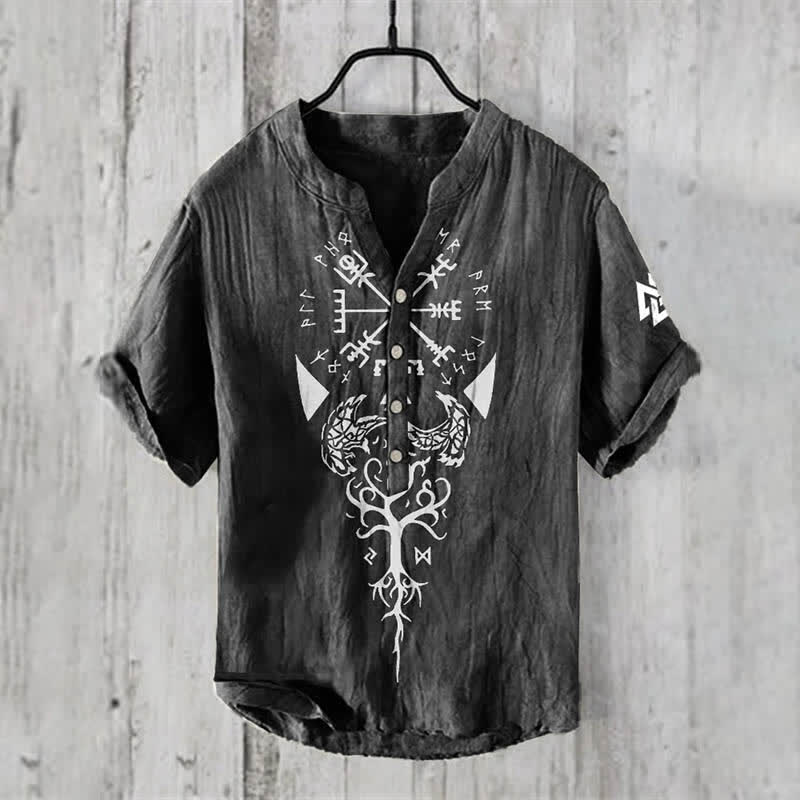 WorldNorse Viking Yggdrasil Vegvisir Valknut Raven Casual Shirt - Black - US/UK/AU50，EU60 (5XL) - image 3
