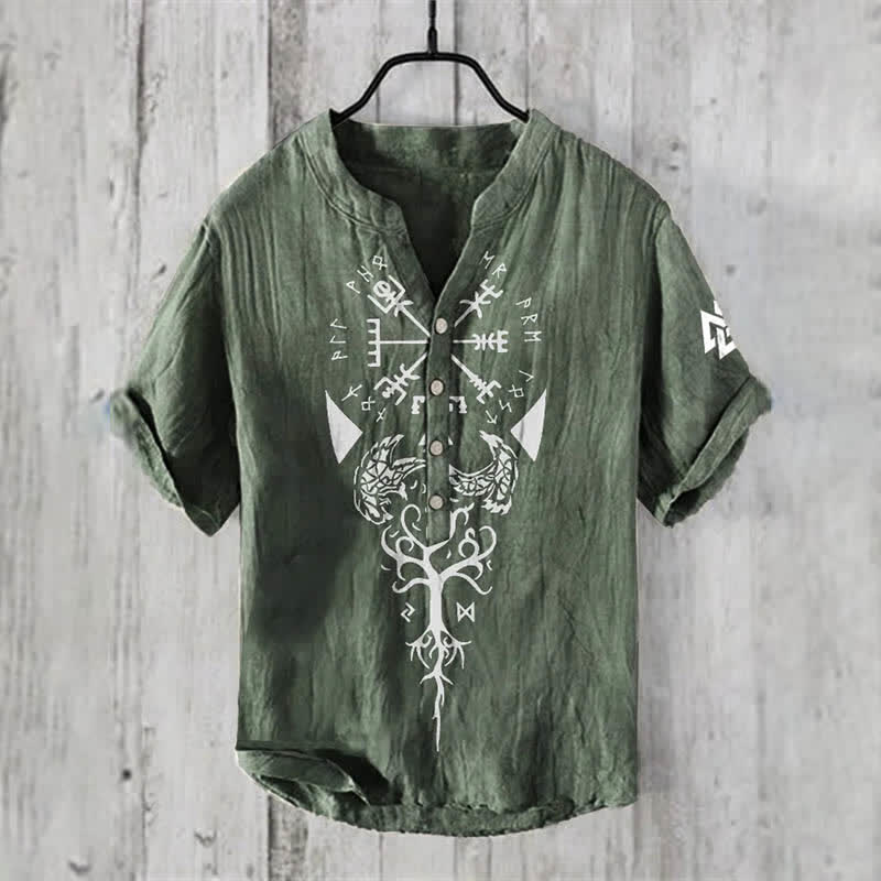 WorldNorse Viking Yggdrasil Vegvisir Valknut Raven Casual Shirt - Dark Green - US/UK/AU50，EU60 (5XL) - image 5
