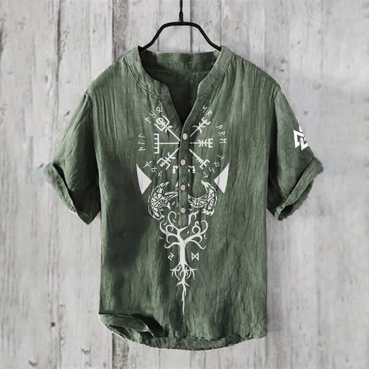WorldNorse Viking Yggdrasil Vegvisir Valknut Raven Casual Shirt - Dark Green - US/UK/AU50，EU60 (5XL) - image 5