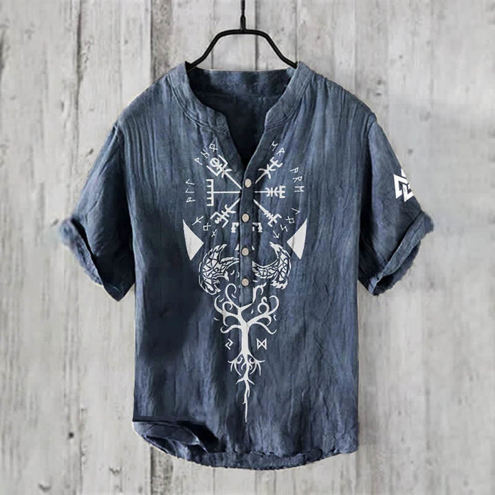 WorldNorse Viking Yggdrasil Vegvisir Valknut Raven Casual Shirt - Dark Blue - US/UK/AU50，EU60 (5XL) - image 3