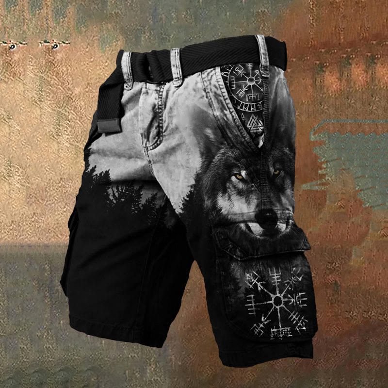 WorldNorse Wolves Vegvisir Valknut Cargo Shorts - US/UK/AU50，EU60 (5XL) - image 1