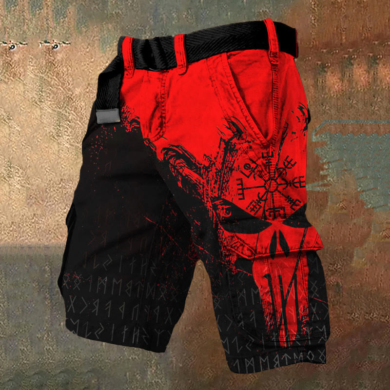WorldNorse Runes Red Skull Cargo Shorts - US/UK/AU50，EU60 (5XL) - image 1