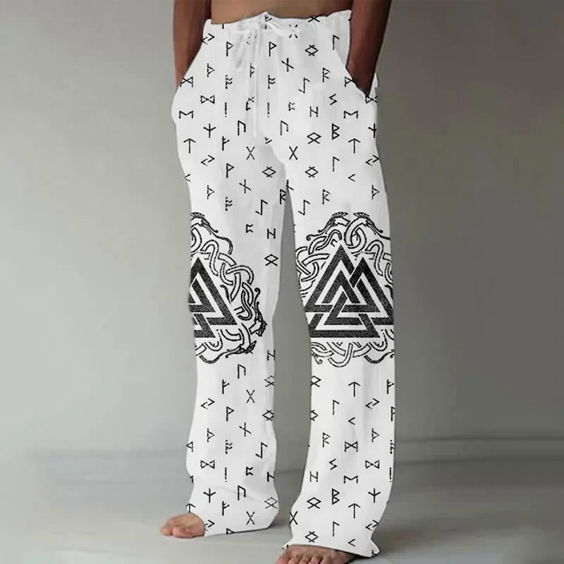WorldNorse Viking Runes Graphic Drawstring Casual Pants - White - US/UK/AU52，EU62 (6XL) - image 1