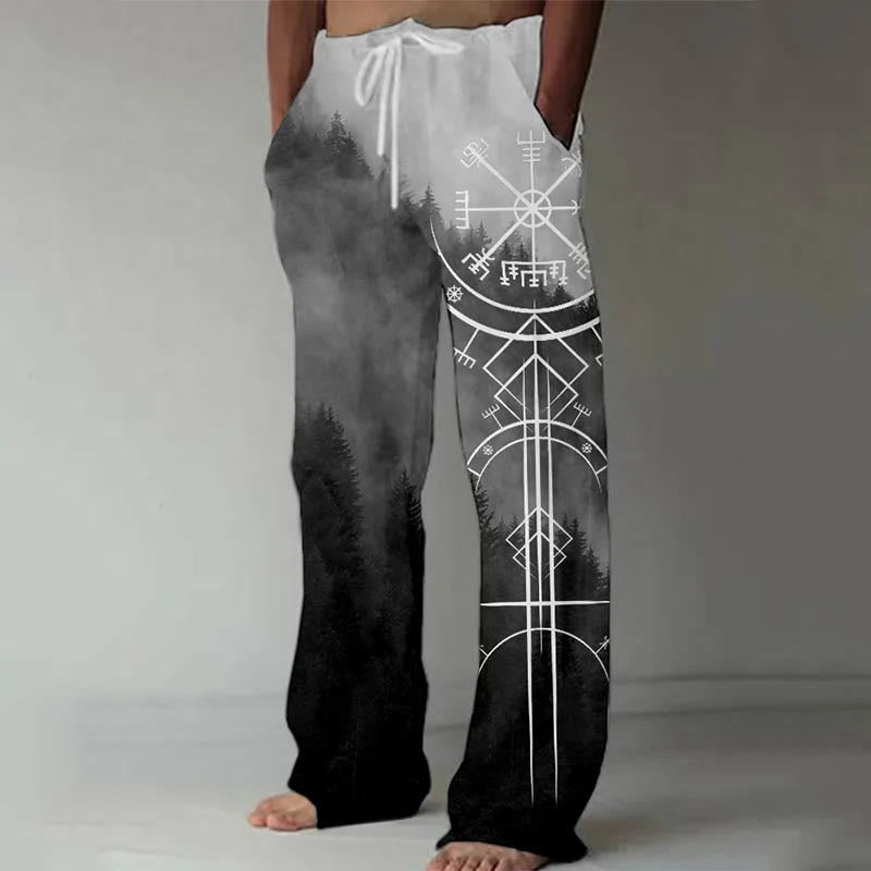 WorldNorse Viking Vegvisir Forest Silhouette Print Casual Pants - US/UK/AU52，EU62 (6XL) - image 1
