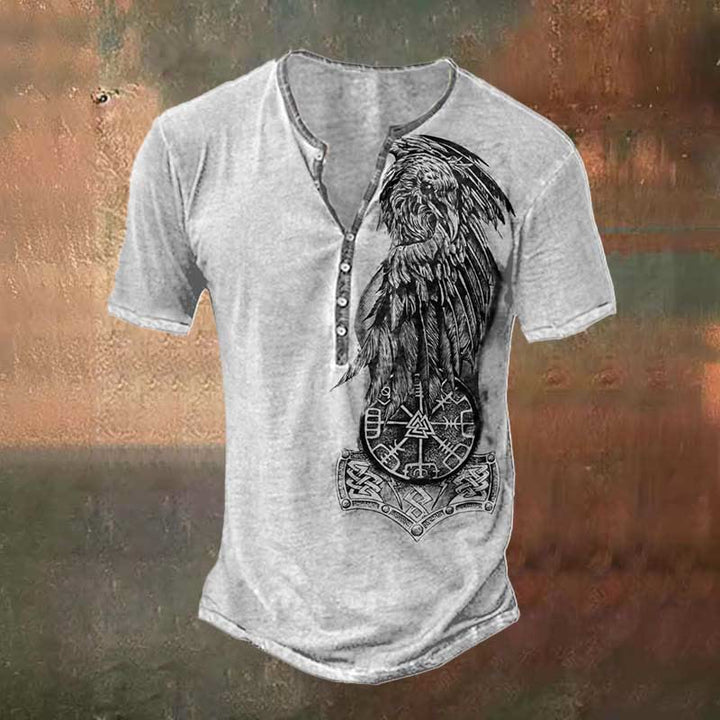 WorldNorse Vintage Vegvisir Valknut Raven Print T-Shirt