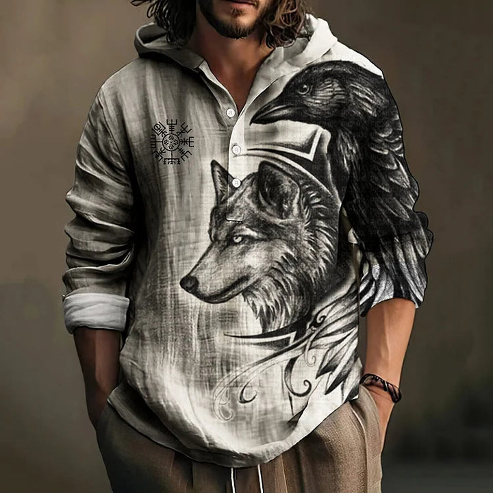 WorldNorse Wolf Raven Vegvisir Hooded Shirt - US/UK/AU50，EU60 (5XL) - image 0