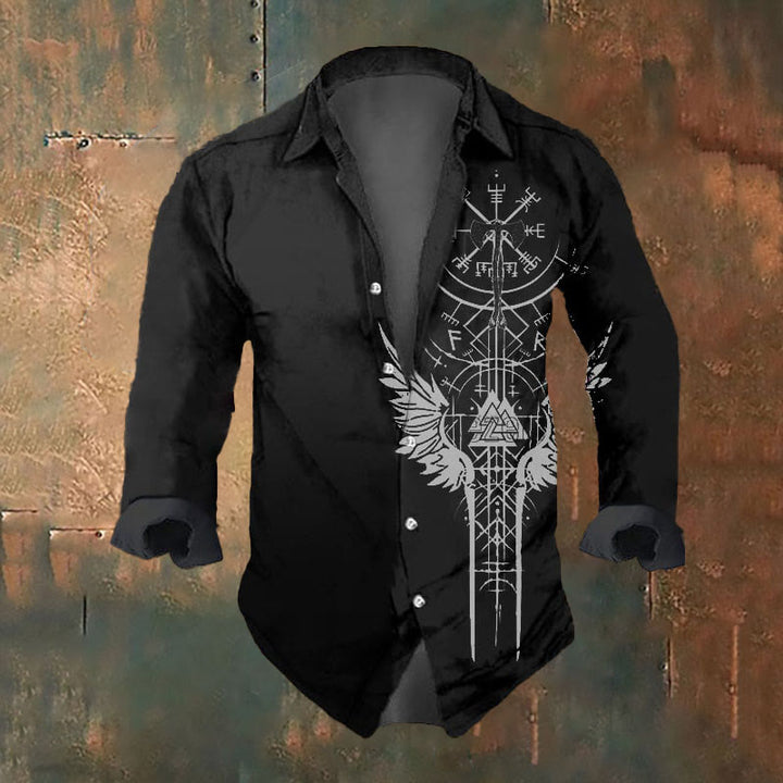 WorldNorse Viking Vegvisir Valknut Rune Raven Long Sleeve Shirt