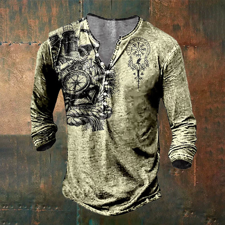 WorldNorse Valknut Yggdrasil Vegvisir Rune Triple Horn of Odin Long Sleeve T-Shirt