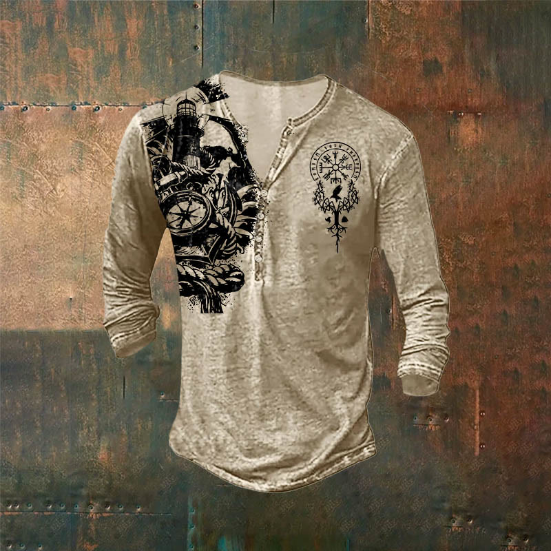 WorldNorse Valknut Yggdrasil Vegvisir Rune Triple Horn of Odin Long Sleeve T-Shirt