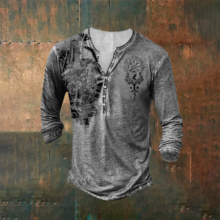 WorldNorse Valknut Yggdrasil Vegvisir Rune Triple Horn of Odin Long Sleeve T-Shirt