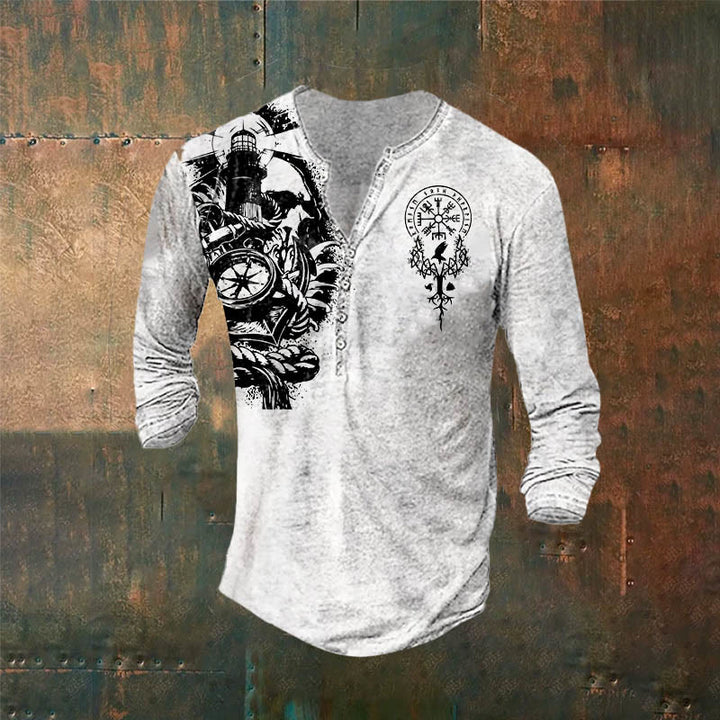 WorldNorse Valknut Yggdrasil Vegvisir Rune Triple Horn of Odin Long Sleeve T-Shirt