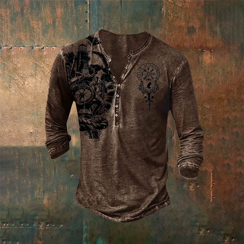 WorldNorse Valknut Yggdrasil Vegvisir Rune Triple Horn of Odin Long Sleeve T-Shirt