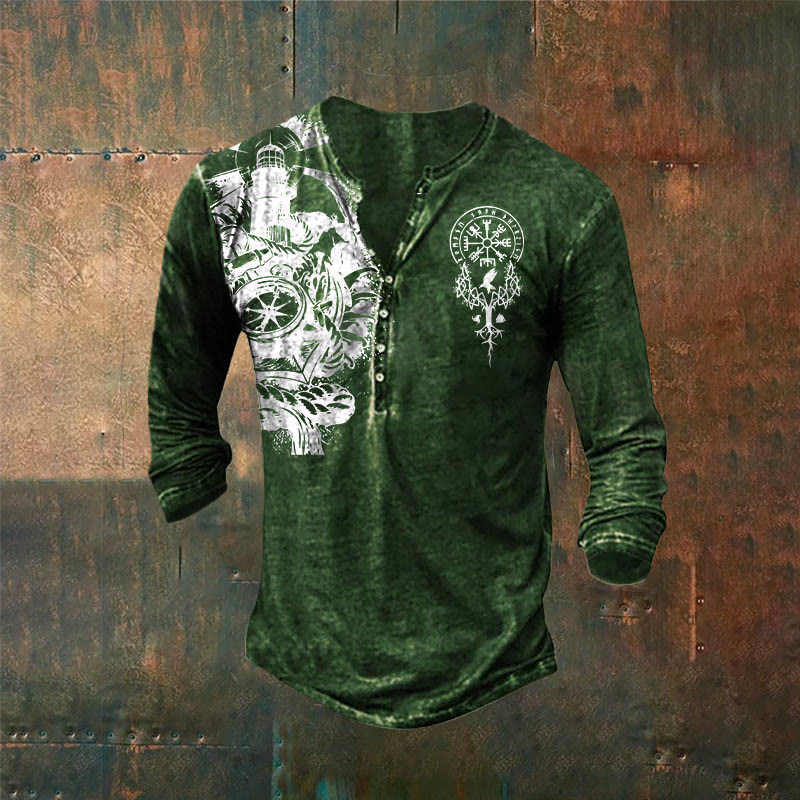 WorldNorse Valknut Yggdrasil Vegvisir Rune Triple Horn of Odin Long Sleeve T-Shirt