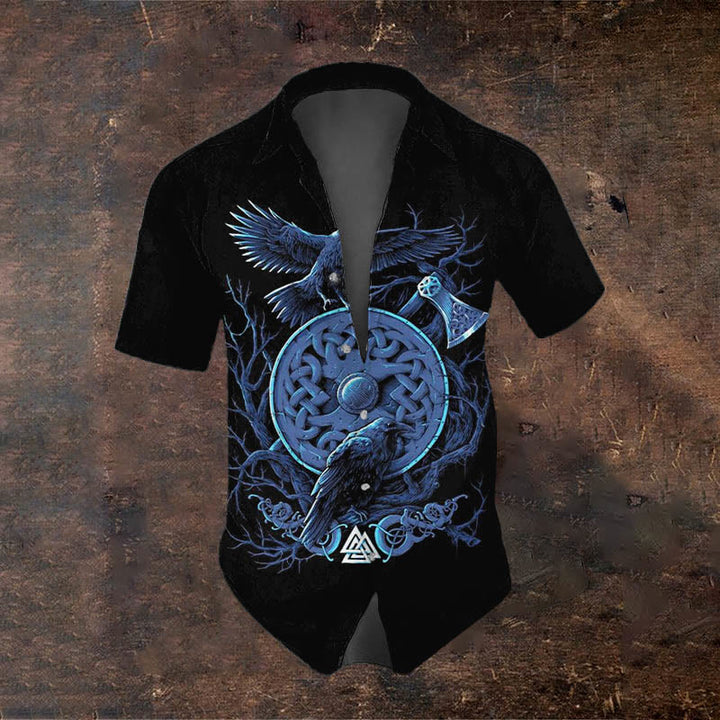 WorldNorse Viking Axe Shield Raven Valknut Short Sleeve Shirt