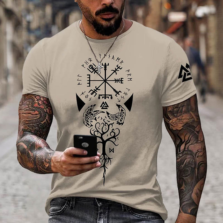 WorldNorse Yggdrasil Vegvisir Rune Raven Valknut Short T-Shirt
