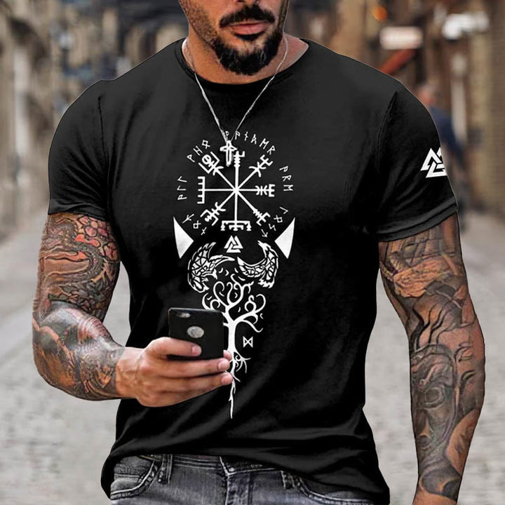 WorldNorse Yggdrasil Vegvisir Rune Raven Valknut Short T-Shirt