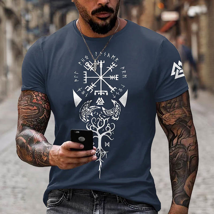 WorldNorse Yggdrasil Vegvisir Rune Raven Valknut Short T-Shirt