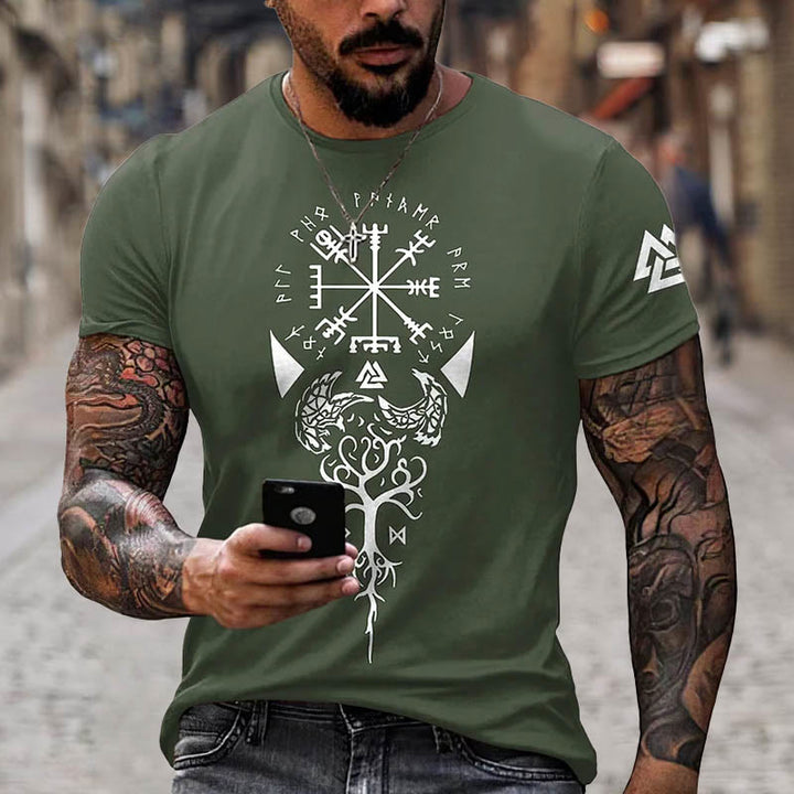 WorldNorse Yggdrasil Vegvisir Rune Raven Valknut Short T-Shirt