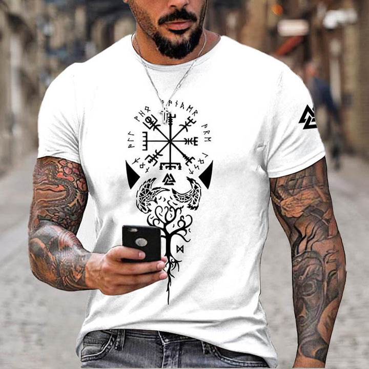 WorldNorse Yggdrasil Vegvisir Rune Raven Valknut Short T-Shirt