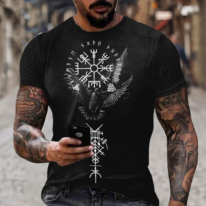 WorldNorse Vegvisir Rune Raven Triple Horn of Odin Valknut Short T-Shirt
