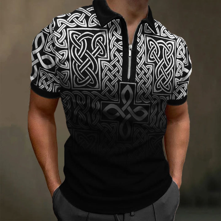WorldNorse Celtic Knot Emblem Gradient  Zipper Polo Shirt