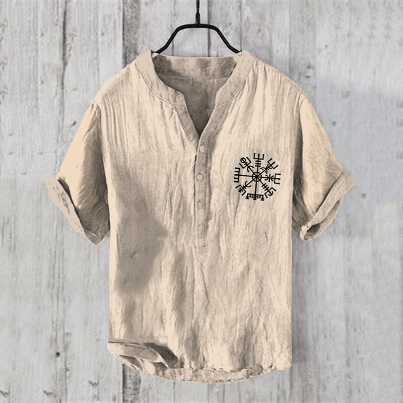WorldNorse Vegvisir Henry Collar Casual Shirt - US/UK/AU50，EU60 (5XL) - image 0