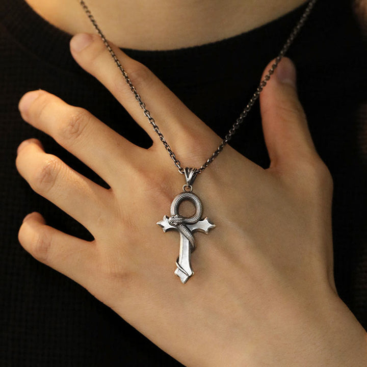 WorldNorse 925 Sterling Silver Snake Cross Necklace
