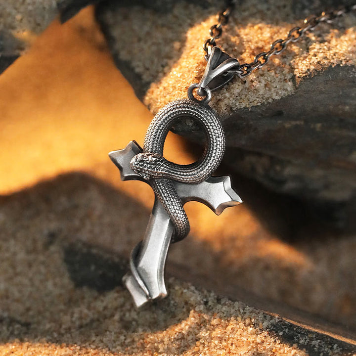 WorldNorse 925 Sterling Silver Snake Cross Necklace