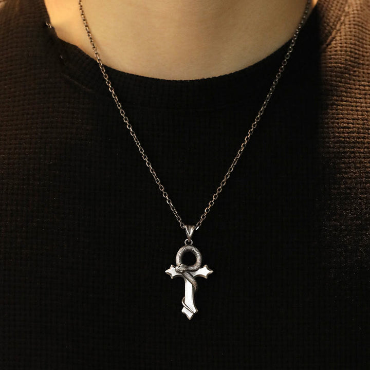 WorldNorse 925 Sterling Silver Snake Cross Necklace