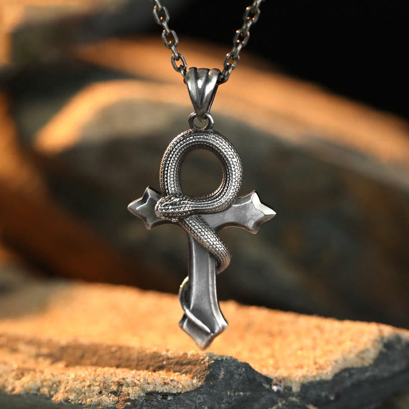 WorldNorse 925 Sterling Silver Snake Cross Necklace