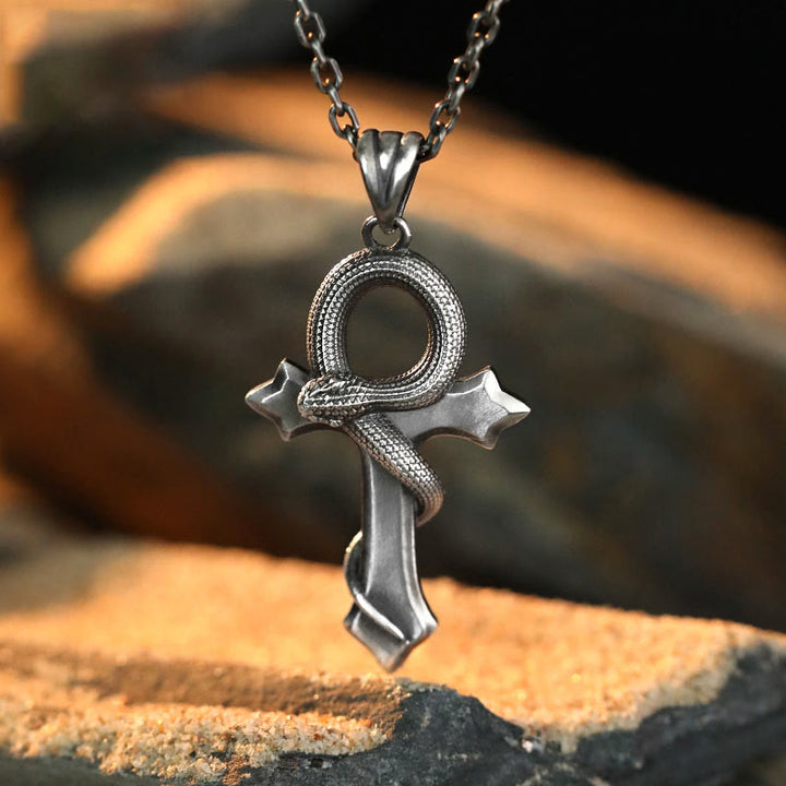 WorldNorse 925 Sterling Silver Snake Cross Necklace