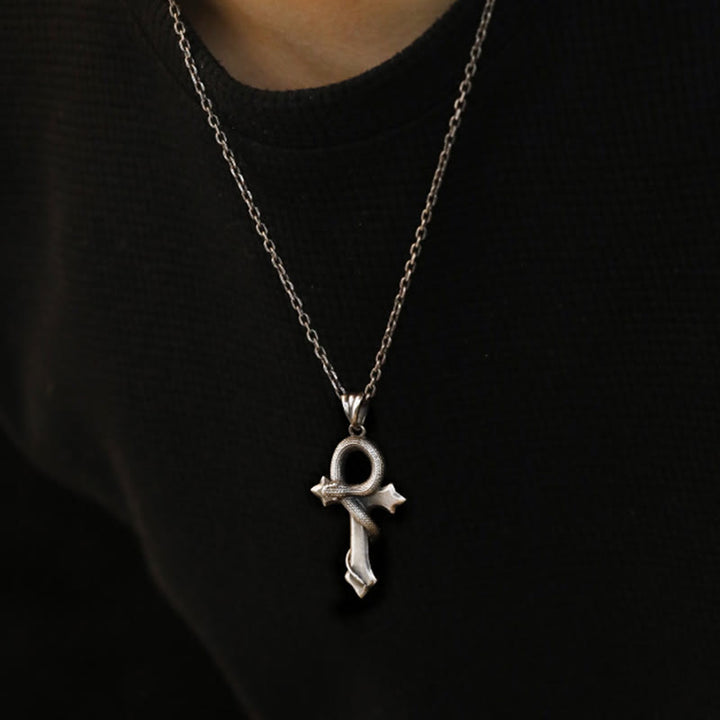 WorldNorse 925 Sterling Silver Snake Cross Necklace