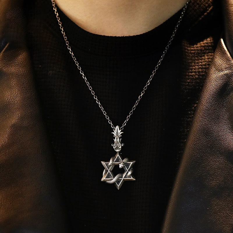 WorldNorse 999 Sterling Silver Snake Star Necklace