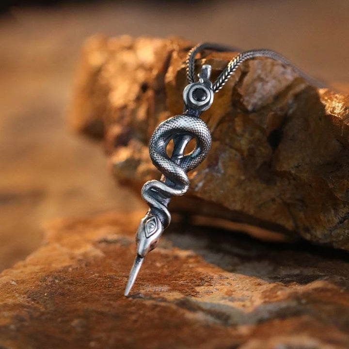 WorldNorse 999 Sterling Silver Snake Staff Necklace