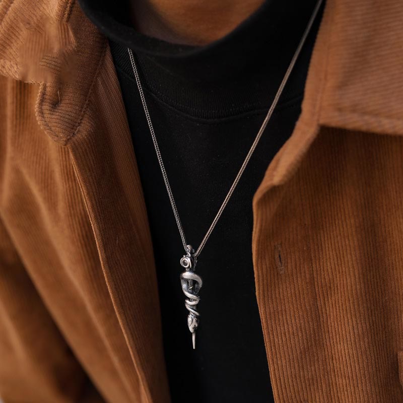 WorldNorse 999 Sterling Silver Snake Staff Necklace - image 1