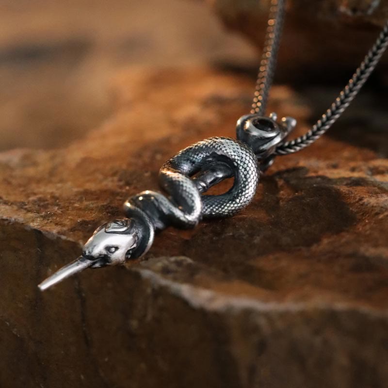 WorldNorse 999 Sterling Silver Snake Staff Necklace