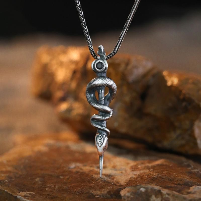 WorldNorse 999 Sterling Silver Snake Staff Necklace