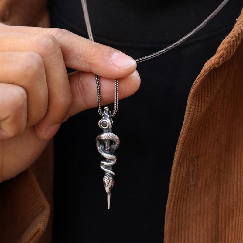 WorldNorse 999 Sterling Silver Snake Staff Necklace